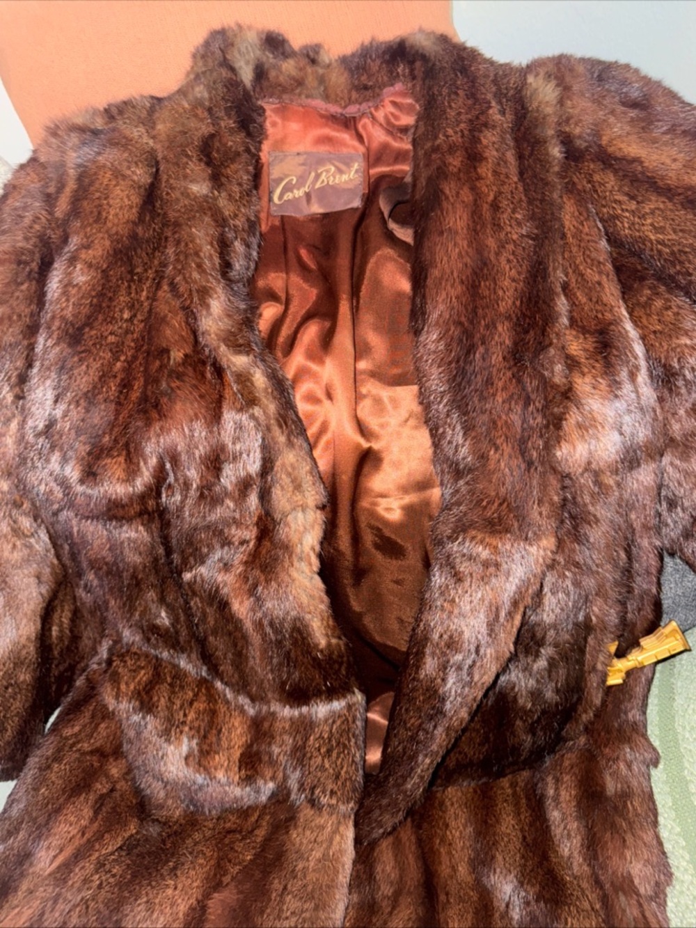 Vintage Mink Fur Coat Real Fur Brown Carol Brent 60s Mid Length Classic Coat - Picture 11 of 16